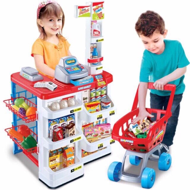 Set de supermercado con tienda y coche de 46 pcs